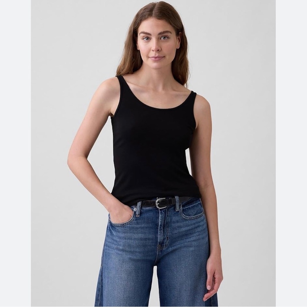 Eileen Fisher Black Tank Top Scoop Organic Cotton Womens Sz Petite S.
